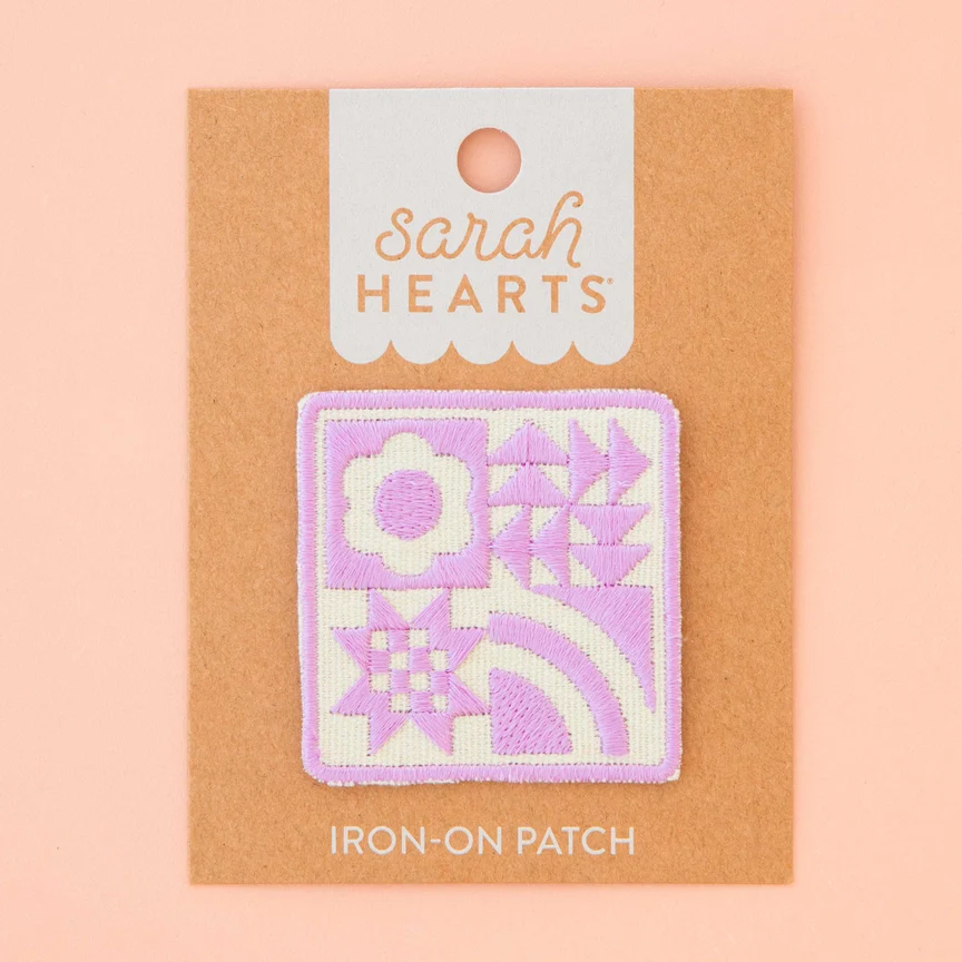 Sarah Hearts Embroidered Patches | Lavender Quilt Block