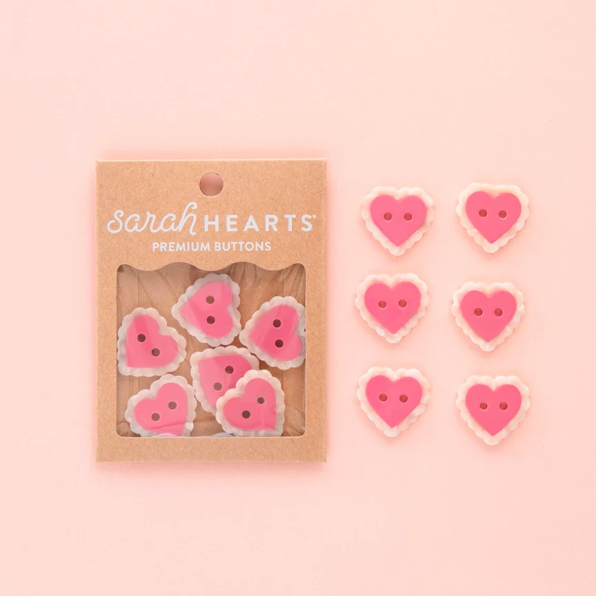 Sarah Hearts Large 1 in. Buttons | Pink Sweet Heart