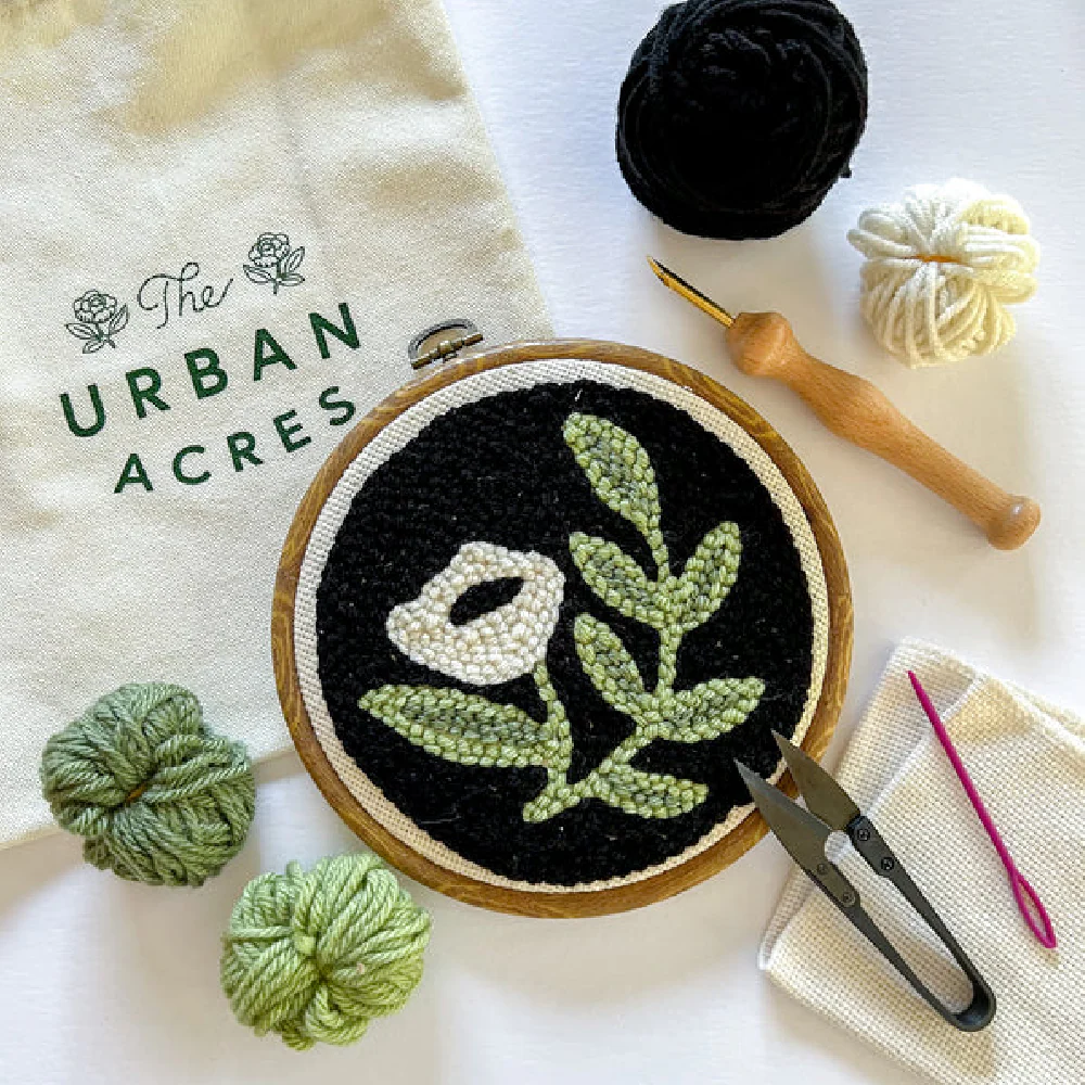The Urban Acres Punch Needle Kit | Black Foral